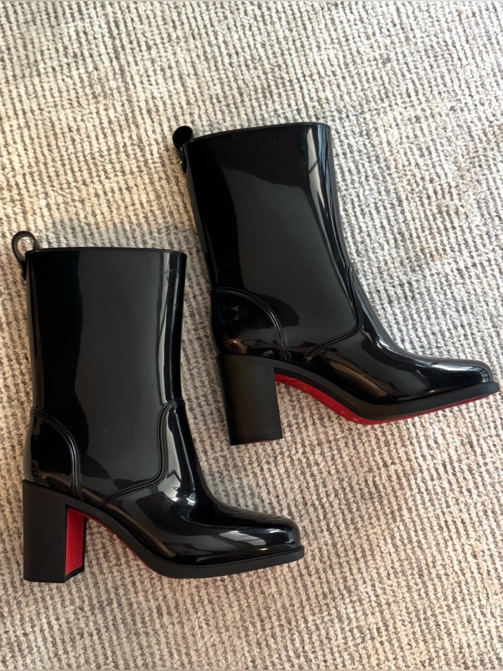 New Christian Louboutin Loubirain Platform Rain Boots Heels Black 38 Rubber - Picture 2 of 13